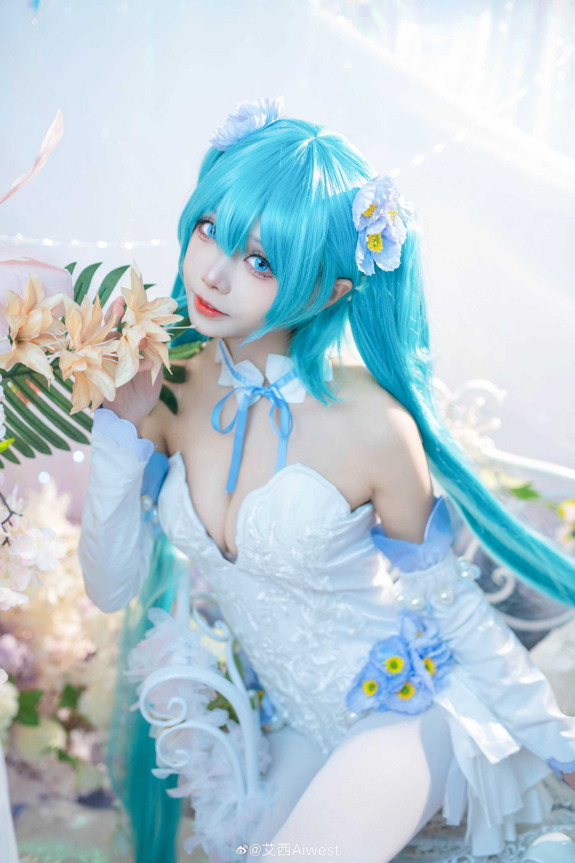 cosplay初音未来粉蝶花miku@艾西Aiwest