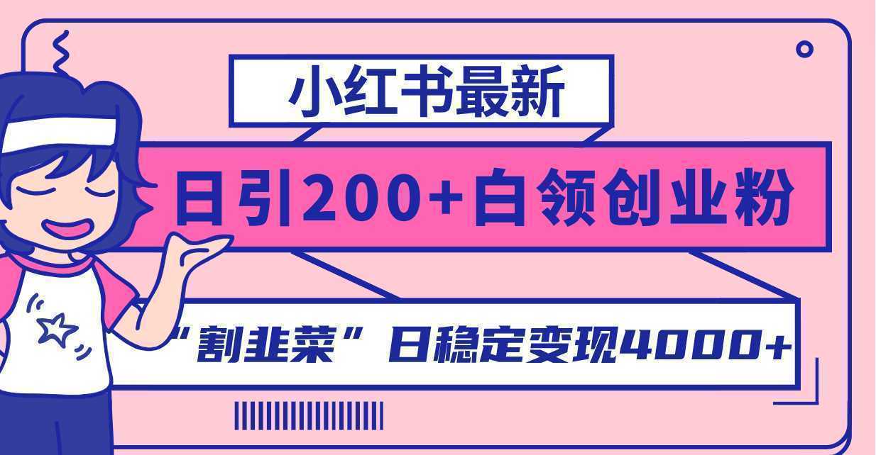 小红书最新日引200+创业粉”割韭菜“日稳定变现4000+实操教程！