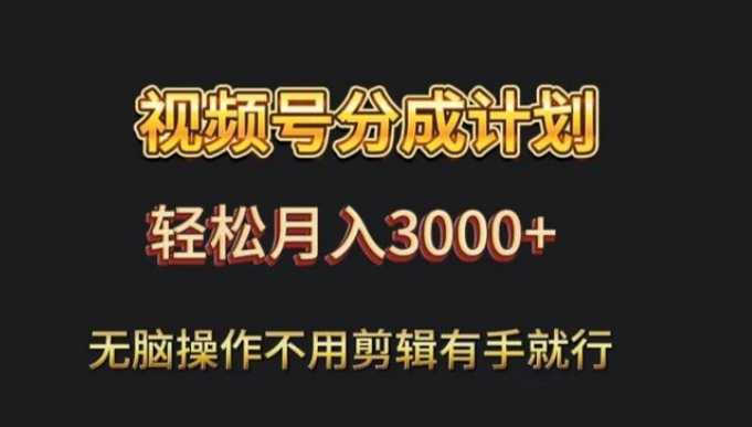 视频号流量分成，不用剪辑，有手就行，轻松月入2000+