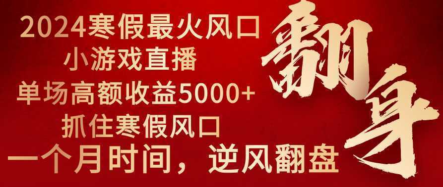 2024年最火寒假风口项目 小游戏直播 单场收益5000+抓住风口 一个月直接提车