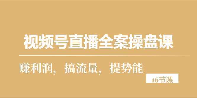 视频号直播全案操盘课，赚利润，搞流量，提势能