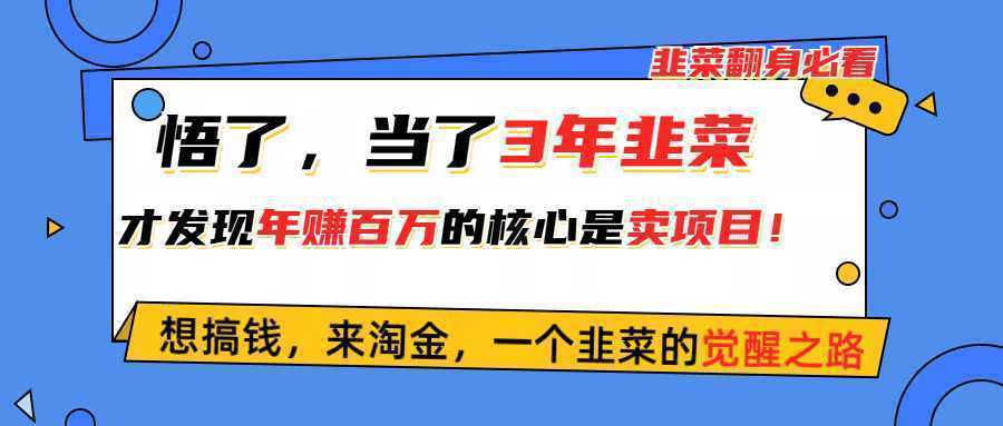 悟了，当了3年韭菜，才发现网赚圈年赚100万的核心是卖项目，含泪分享！