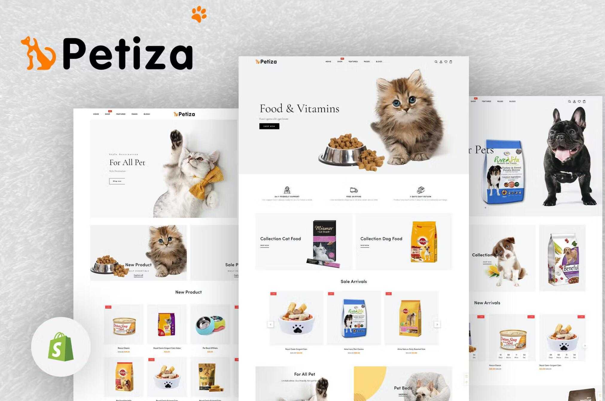 Petiza – 猫狗食品宠物用品外贸商城 Shopify 模板