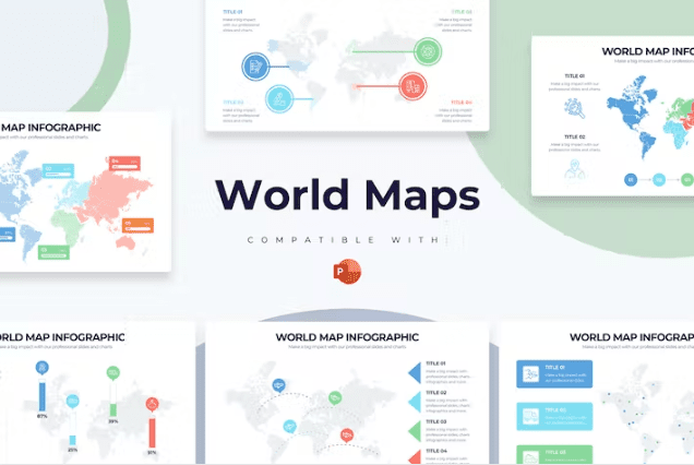 教育世界地图 PowerPoint 信息图表