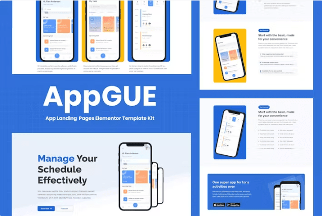 AppGUE – 移动应用展示 Elementor Pro 模板套件