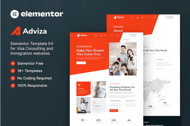 Adviza – 移民和签证咨询 Elementor 模板套件