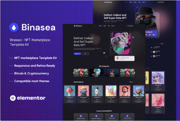 Binasea – NFT 市场 Elementor 模板套件