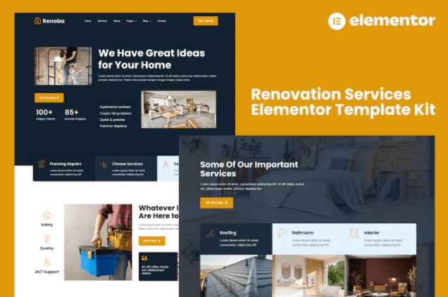 Renoba – 装修服务 Elementor 模板套件