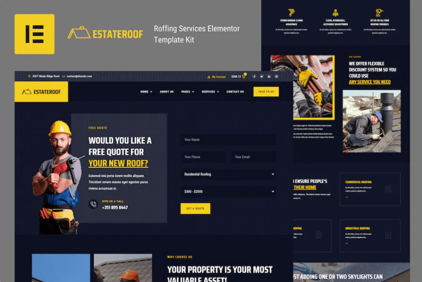EstateRoof – 屋顶服务 Elementor 模板套件