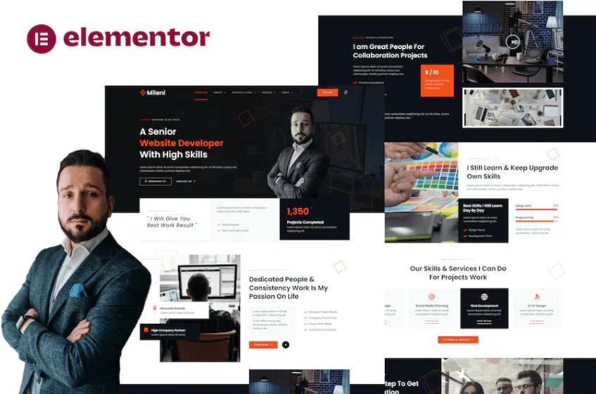 Mileni-个人自由职业者和公文包Showcase Elementor Pro模板套件