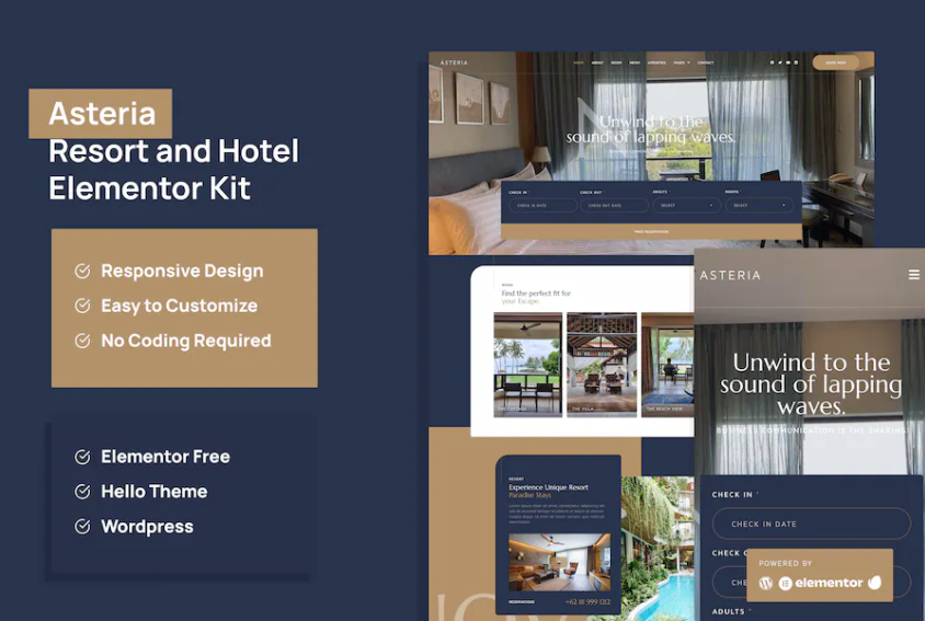 Asteria – 度假村和酒店 Elementor 模板套件