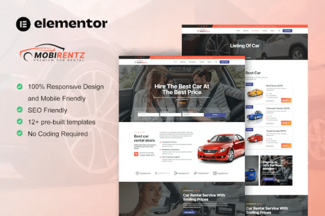 Mobirentz – 汽车租赁和汽车经销商 Elementor 模板套件