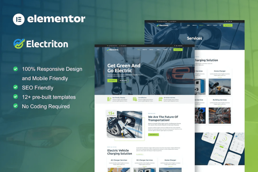 Electriton – 电动汽车和充电站 Elementor Pro 模板套件
