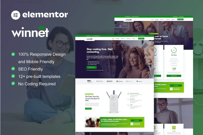 WinNet – 宽带和互联网服务提供商 Elementor 模板套件