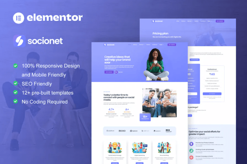 Socionet – 社交媒体营销机构 Elementor 模板套件