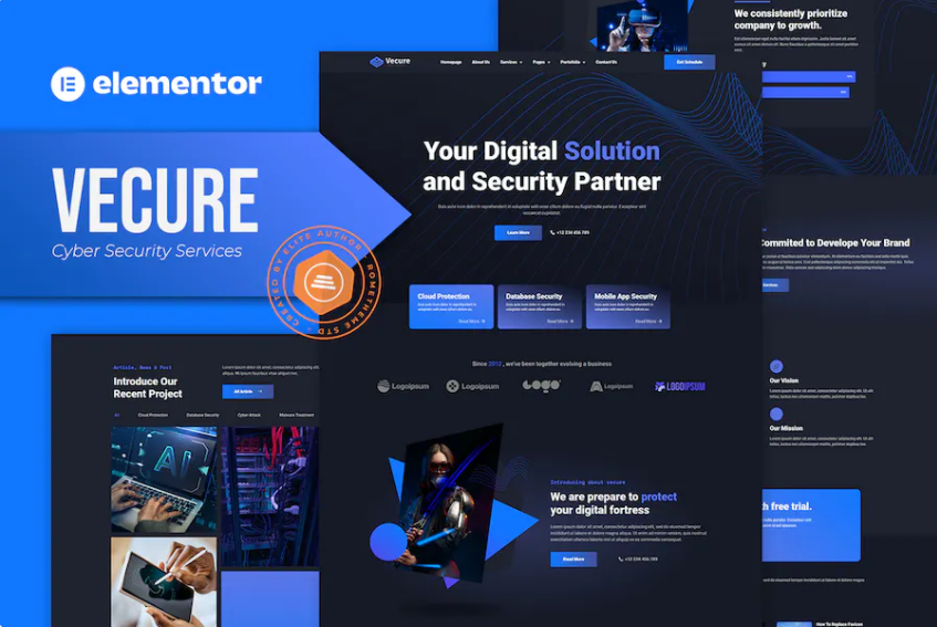 Vecure – 网络安全服务 Elementor 模板套件