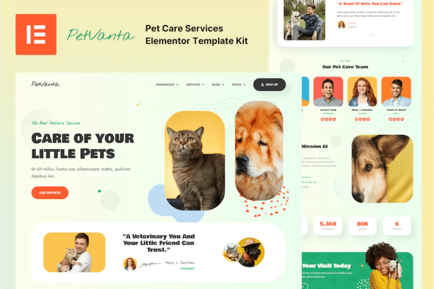 Petvanta – 宠物护理服务 Elementor 模板套件