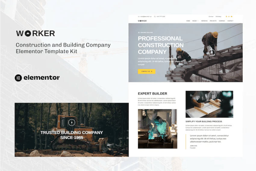 工人 – 建筑公司 Elementor 模板套件