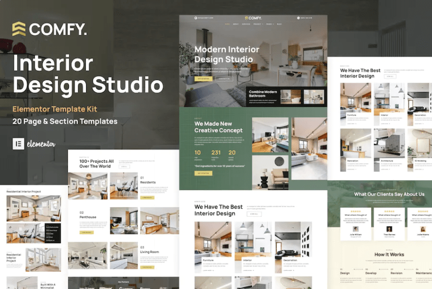 Comfy – 室内设计工作室和建筑 WordPress Elementor 模板套件