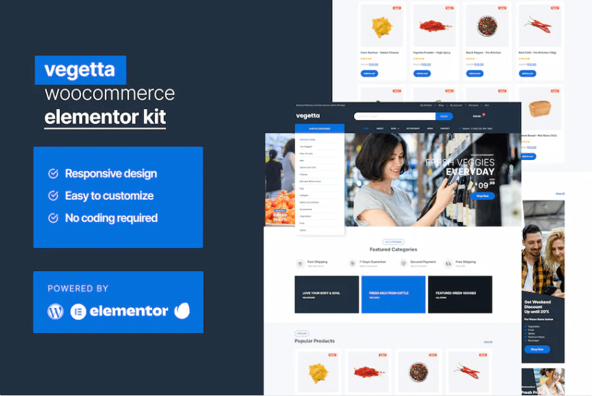 Vegetta – 超市多用途 Woocommerce Elementor 套件