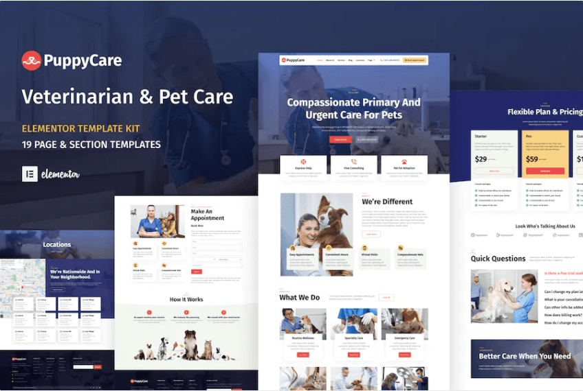 PuppyCare – 兽医和宠物护理 WordPress Elementor 模板套件