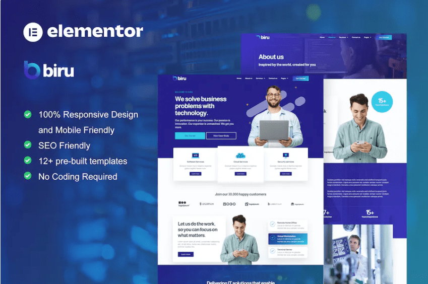 Biru – IT 服务 Elementor Pro 完整站点模板套件