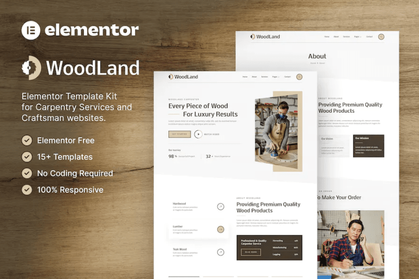 WoodLand – Carpenter & Craftsman Elementor 模板套件