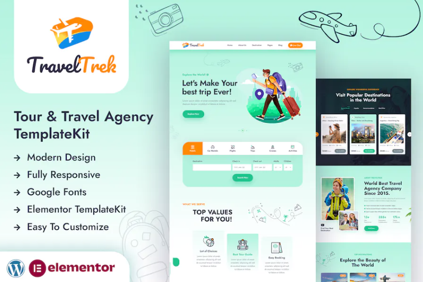 Travel Trek – 旅游和旅行社 Elementor 模板套件