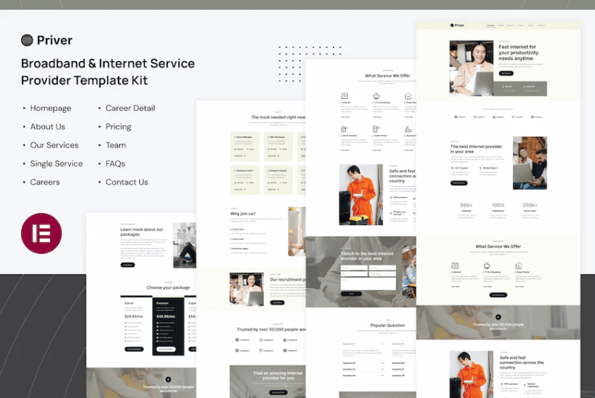 Priver – 宽带和互联网服务提供商 Elementor Pro 模板套件