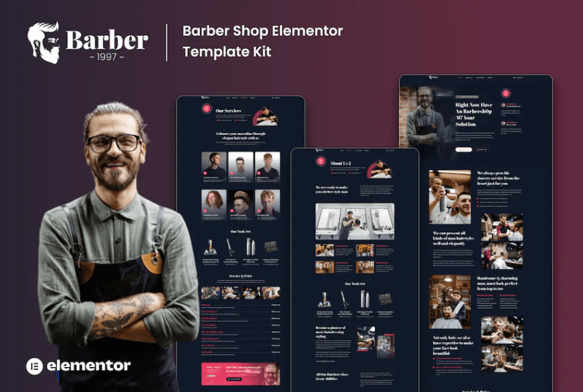 Barber 1997 – Barbershop Elementor 模板套件