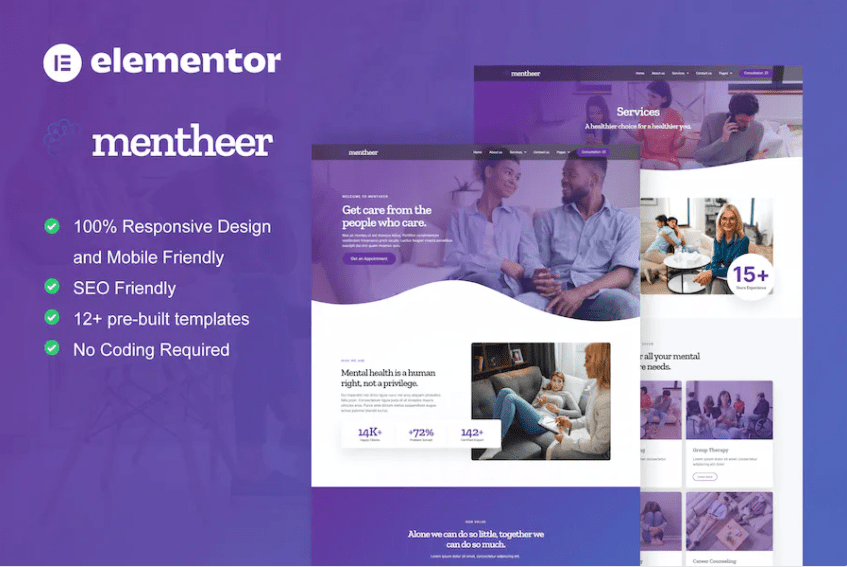 Mentheer – 心理健康疗法 Elementor Pro 模板套件