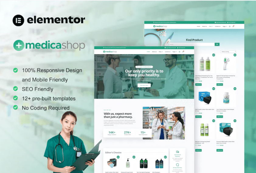 MedicaShop – 药房和医疗商店 Elementor 模板套件