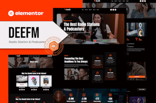 DeeFM – 广播电台和 Podcaster Elementor Pro 模板套件