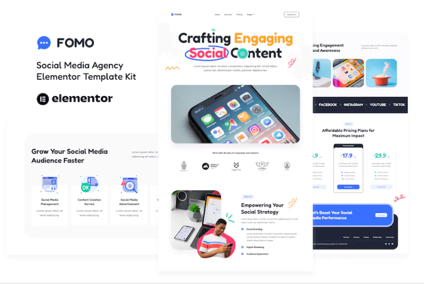 FOMO – 社交媒体代理 Elementor 模板套件