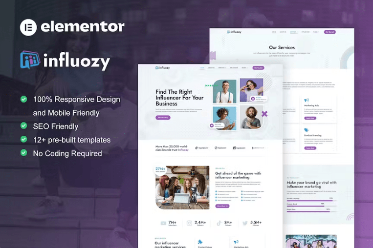 Influozy – 有影响力的营销机构 Elementor Pro 模板套件