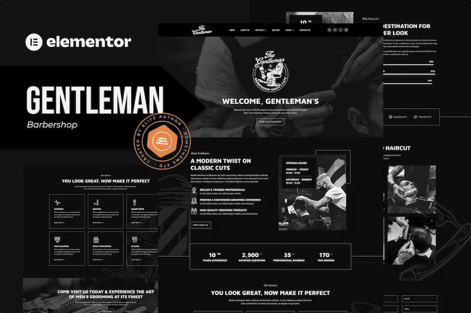 绅士-理发店和美发工作室Elementor模板套件