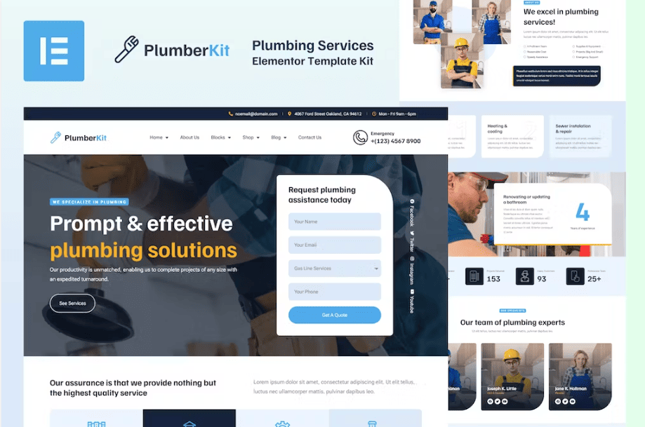 PlumberKit – 管道服务 Elementor 模板套件