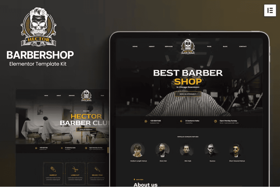 Hector – Barbershop Elementor 模板套件