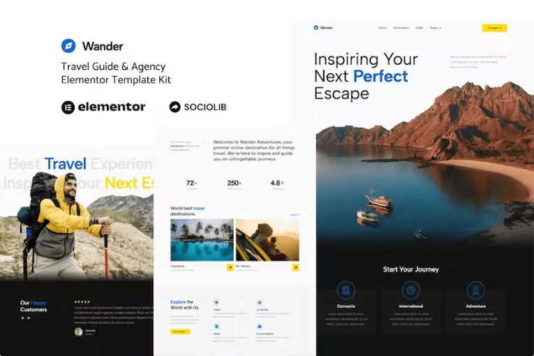 Wander – 旅行指南和代理 Elementor 模板套件