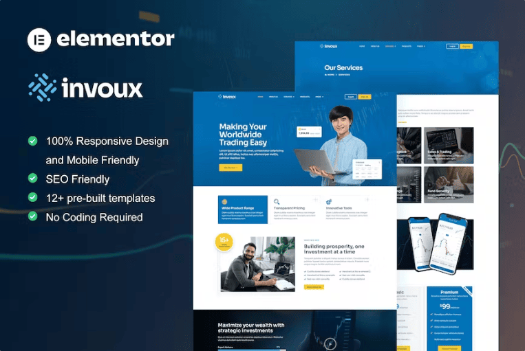 Invoux – 贸易和投资 Elementor Pro 模板套件