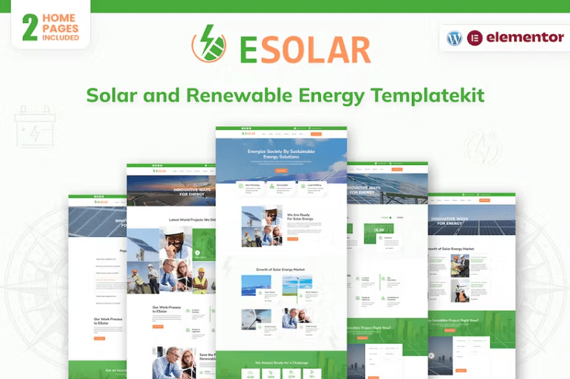 ESolar – 风能和太阳能发电服务 Elementor 模板套件