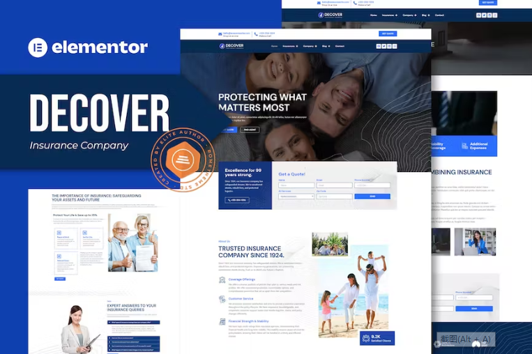 Decover – 保险公司 Elementor Pro 模板套件