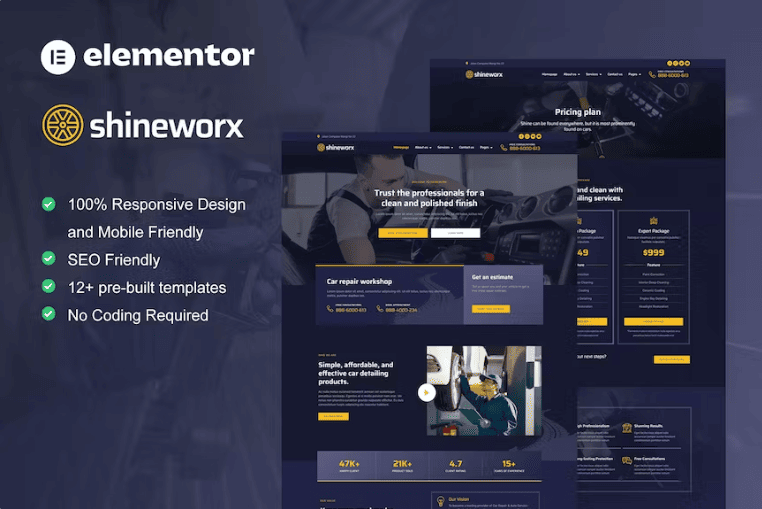 ShineWorx-汽车细节服务和汽车维修Elementor专业模板套件