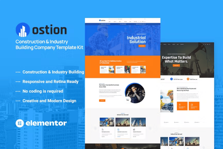 Ostion-建筑和工业建筑公司Elementor模板套件