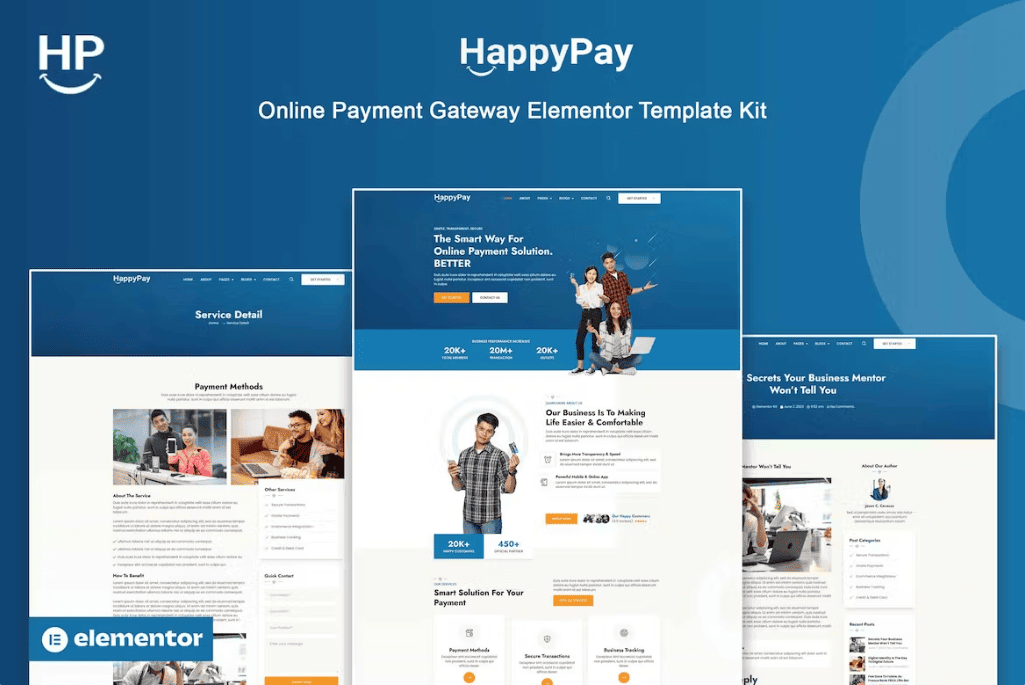 Happypay-在线支付网关elementor模板套件