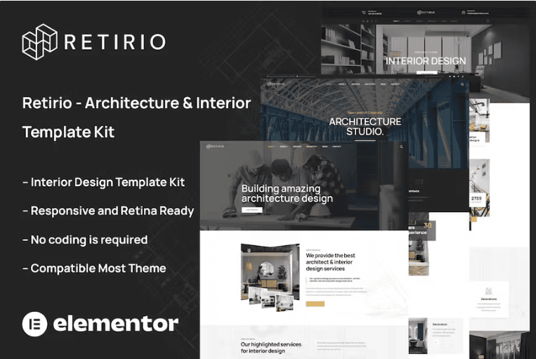 Retirio-建筑和室内元素Elementor模板套件