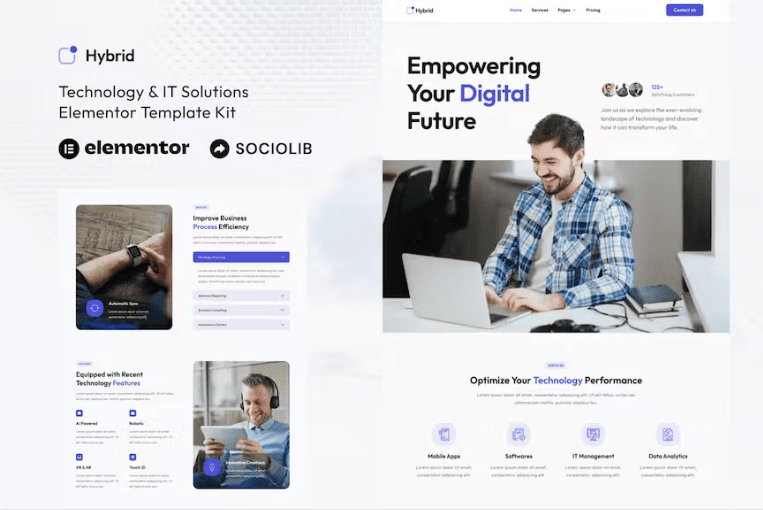 Hybrid – 技术和IT解决方案Elementor模板套件