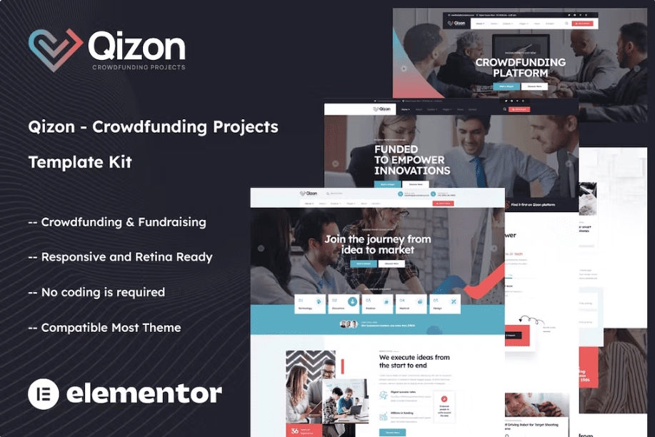 Qizon – 众筹项目 Elementor 模板套件