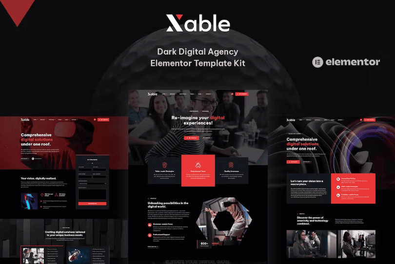 Xable – 黑暗数字代理 Elementor Pro 模板套件