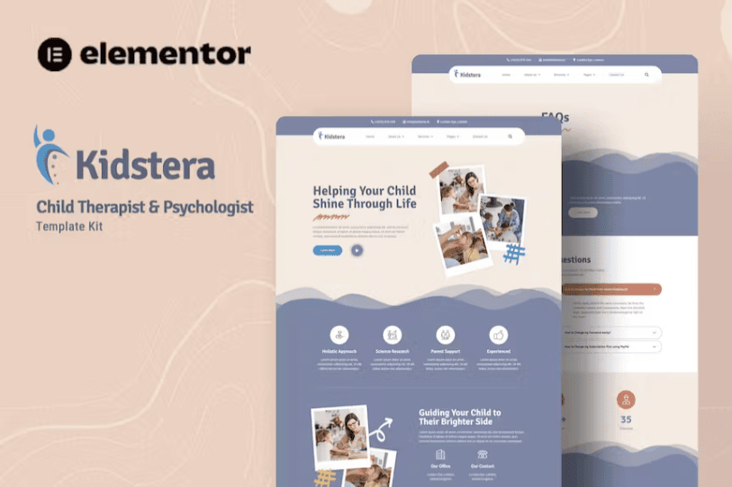 Kidsstera – 儿童治疗师和心理学家 Elementor 模板套件